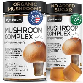 Mushroom Gummies 5000 Mg for Adults Lion's Mane and 9 Adaptogenic Mushrooms Blend Ashwagandha L Theanine Organic Adaptogenic Mix for Energy Immun